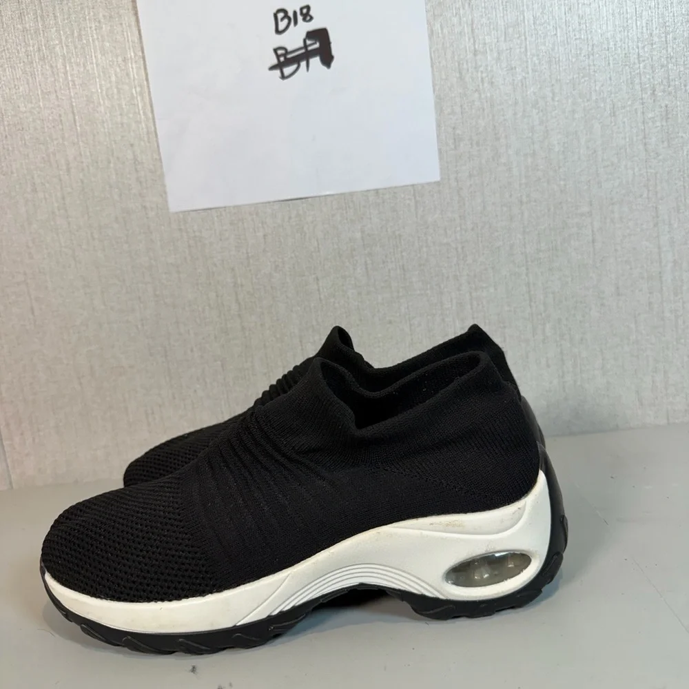 Womens Fashion Comfort Sneaker Black Knit Walk Shoes Size 9 M Slip On‎